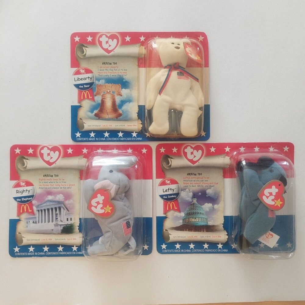 Ty McDonald's Teenie Beanie American Trio Libearty Lefty Righty LOT Of 3 New